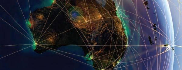 An image of the world looking from space, with a focus on Australia.